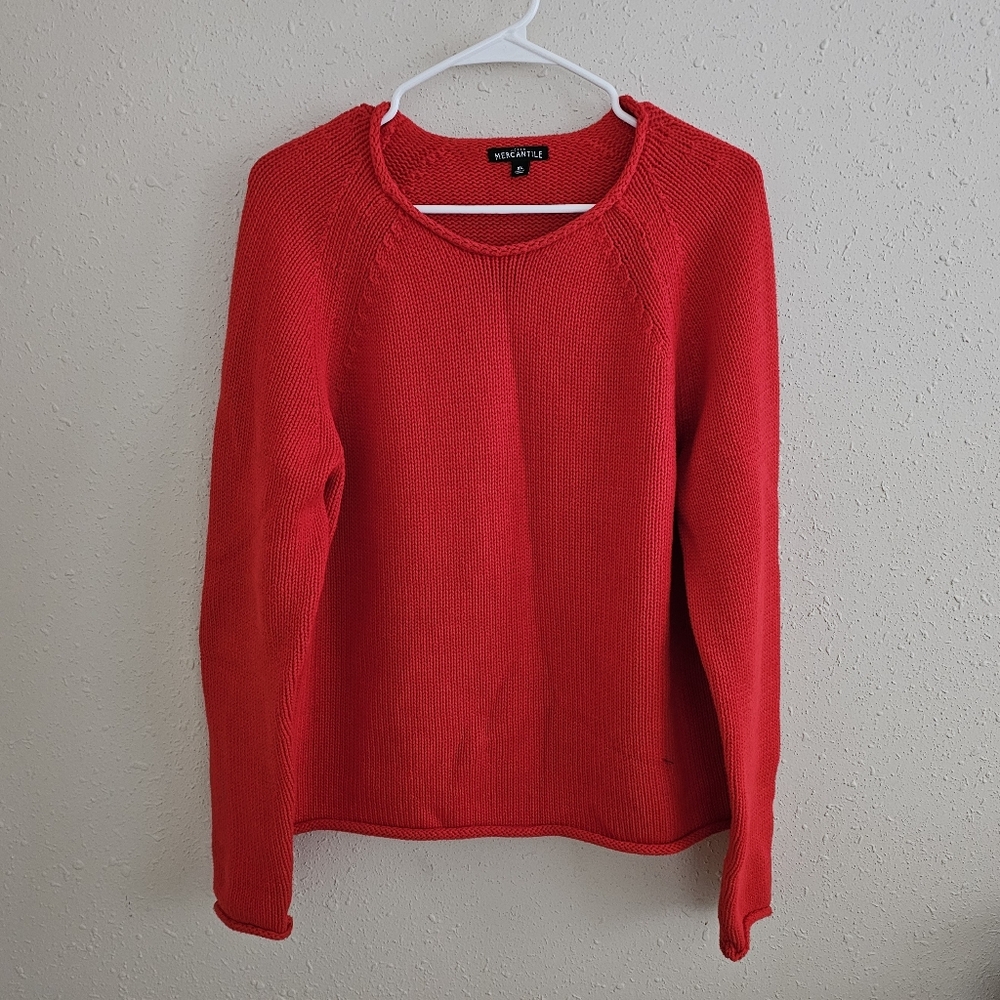 J. Crew Vibrant Red Knit Crew Neck Sweater